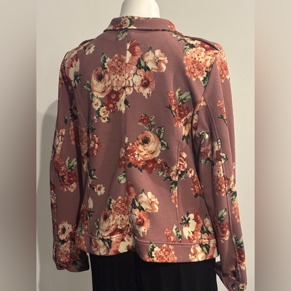 Blu Pepper Floral Blazer Moto Jacket in Pink and Cream - Picture 2 of 10